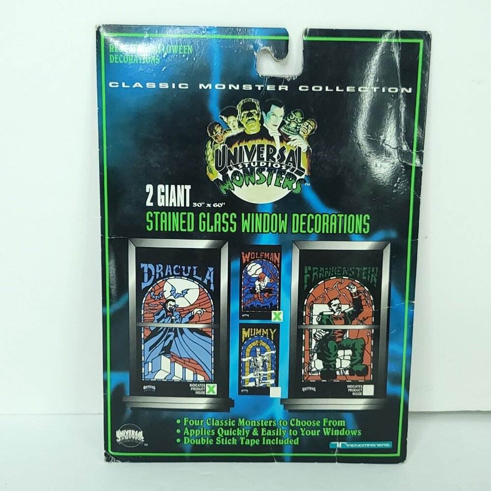 1996 Universal Monsters Stained Glass Dracula & Wolfman NEW